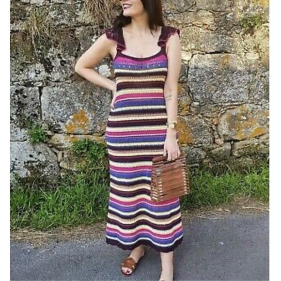 ZARA LONG CROCHET DRESS MULTICOLORED - Picture 1 of 13